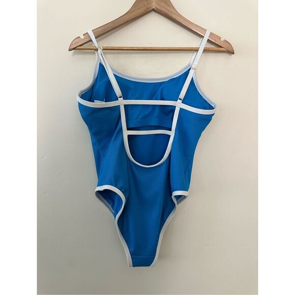 Shade and Shore Blue and White Ribbed Strappy Back Swimsuit Size Large - Picture 7 of 7
